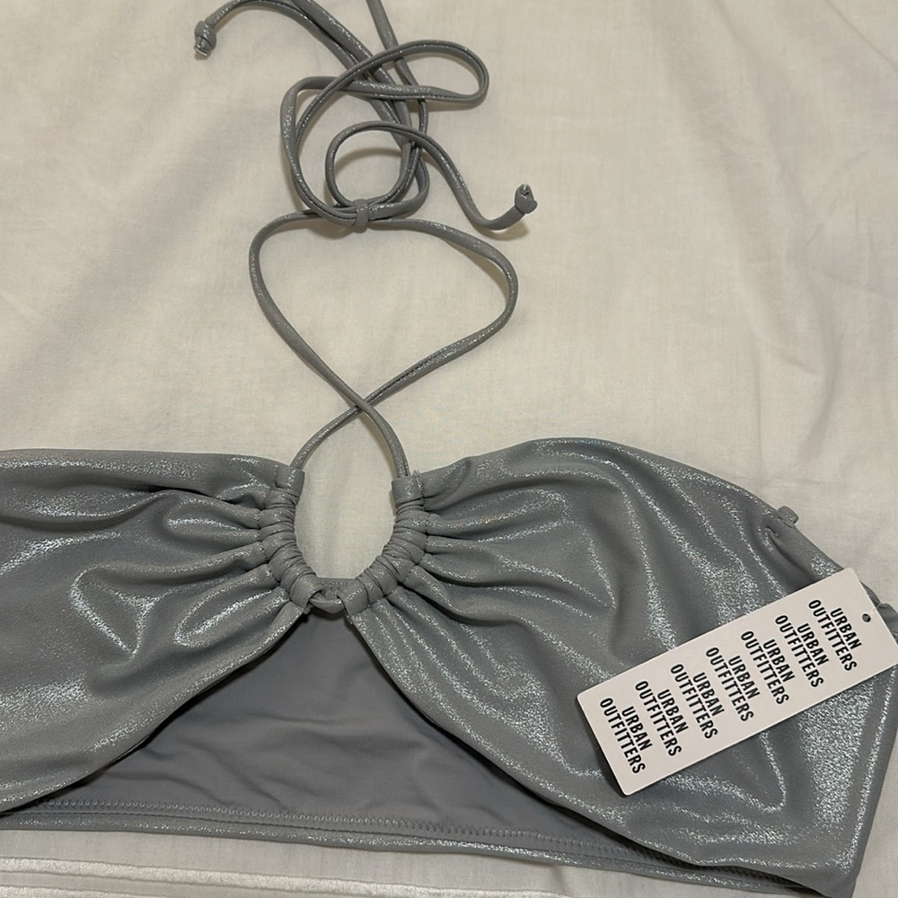 NWT UO Out From Under Isla Metallic Bandeau Bikini Set Top-Size L Bottoms-Size M - Picture 11 of 16